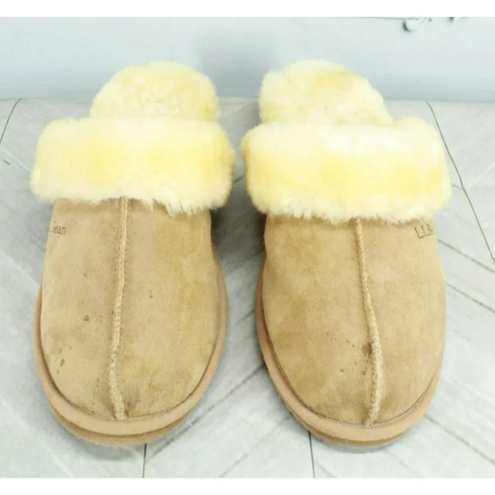 LL Bean Brown Suede Slip On Shearling Lined Clogs Slippers Size 9 M - Picture 5 of 10
